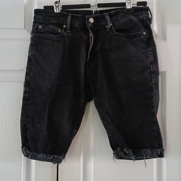 Abercrombie & Fitch  black  Fexlix Super Skinny cutoff Denim Jeans Shorts Sz 32 - Picture 1 of 7